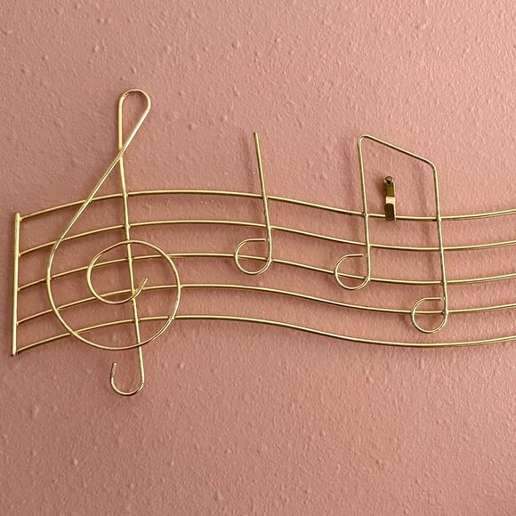 Goldtone Metal Music Note Wall Hanging Decor Treble Clef Jewelry Holder Singers - Picture 8 of 9
